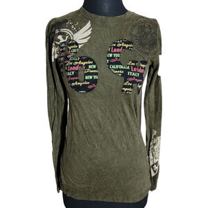 bejeweled top shirt love of rock green sz M